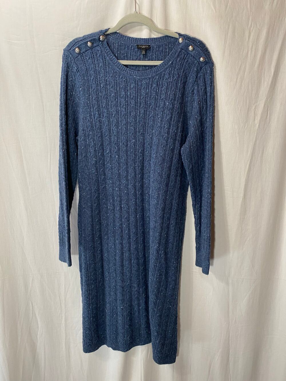 NWT Talbots Cable Knit Sweater Dress Cotton Blend Confetti Blue XLP long sleeve